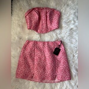 Japnq NWT Vibrant Bubblegum Pink Floral Crop Corset Mini Skirt co ord Set Y2K